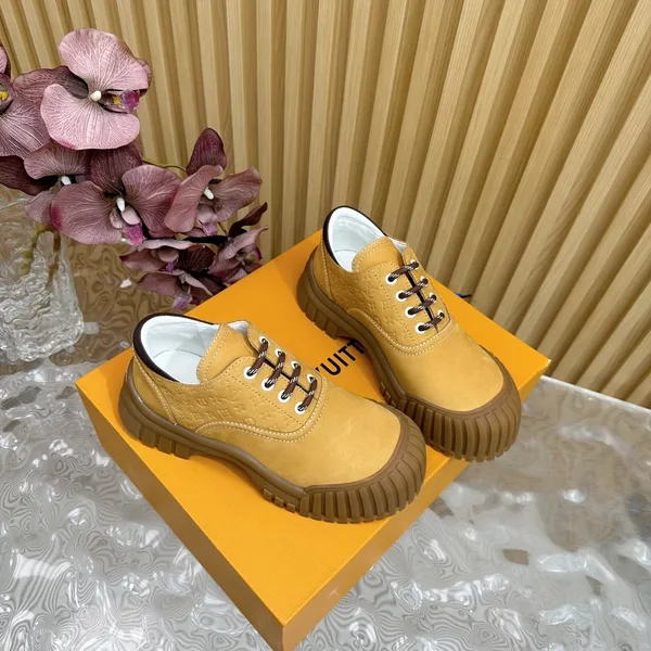 Louis Vuitton Women Mustard Suede Lace-Up Sneakers product view 3