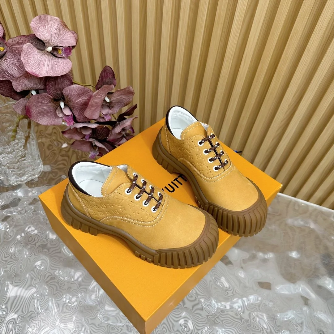 Louis Vuitton Women Mustard Suede Lace-Up Sneakers product view 3