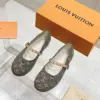 Louis Vuitton Women Gray Fabric Studded Strap Flats product view 3