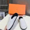 Hermès Women White Suede Leather Slippers product view 3