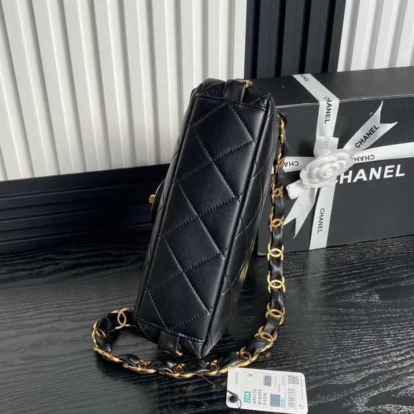 Chanel Medium Flap Bag 26 In Black Calfskin Gold Double C Thick Chain product view 4