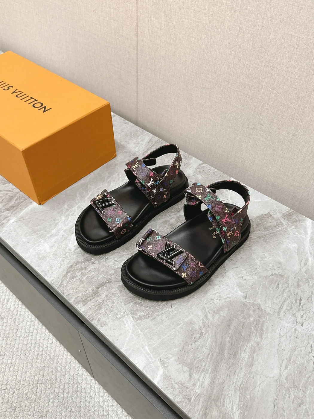 Louis Vuitton Women Multicolor Canvas Strap Black Sandals product view 1