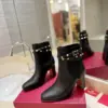 Valentino Women Black Leather Studded Ankle Boots product view 3
