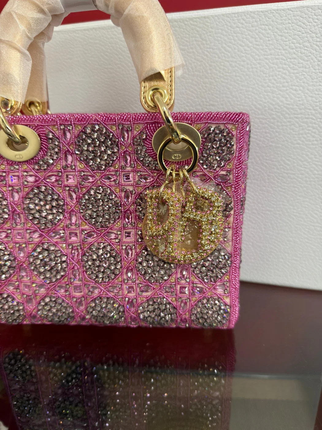 Dior Lady  Bag Metallic Calfskin  Satin with Rose Des Vent product view 4