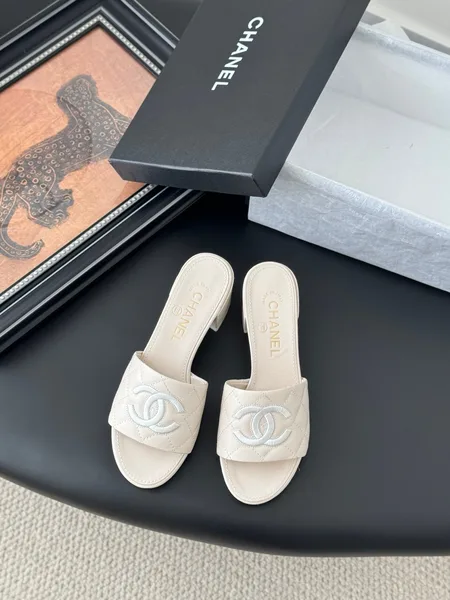 Chanel Women Ivory Quilted Leather Mules product view 1