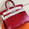 Hermès Birkin 25 Red Crocodile Leather Palladium Hardware Bag product view 7
