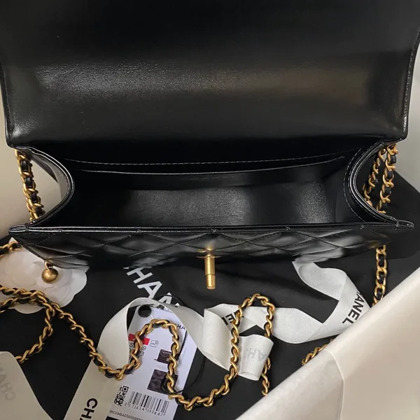 Chanel Flap Bag 22 In Black Calfskin With Double Gold Ball product view 7