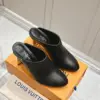 Louis Vuitton Women Black Leather Mules Heels product view 3