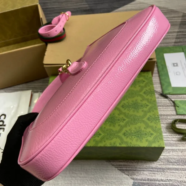 Gucci Jackie Small Shoulder Bag 27 In Pink Cracked Lacquer Calfskin Gold Hardware product view 6