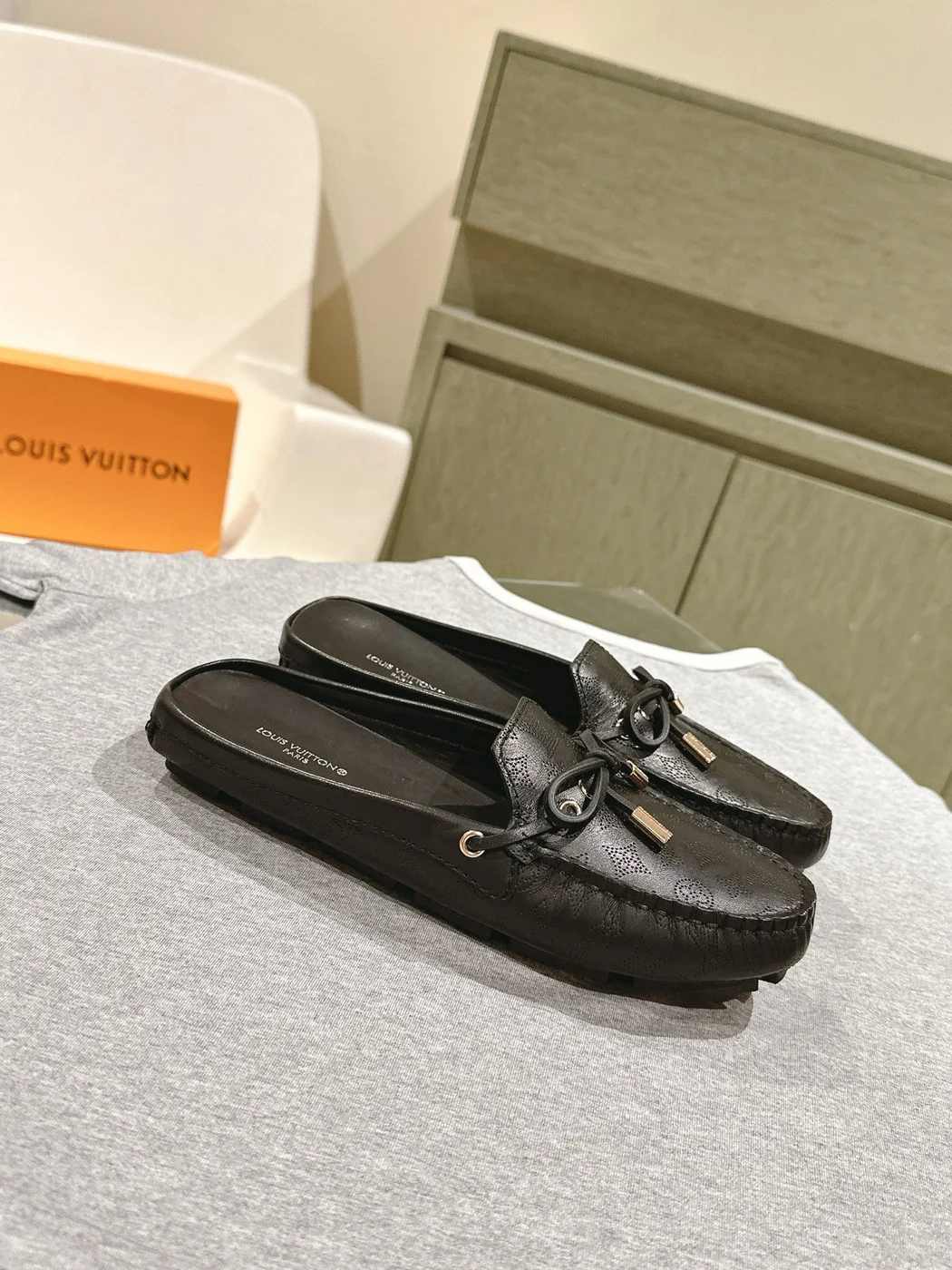 Louis Vuitton Women Black Leather Mules product view 3