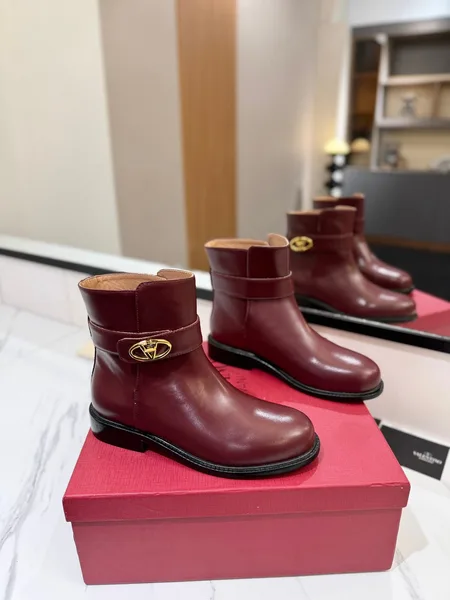 Valentino Women Burgundy Leather Ankle Boots product view 1