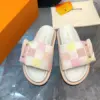 Louis Vuitton Women Pastel Checkered Fabric White Slide Sandals product view 1