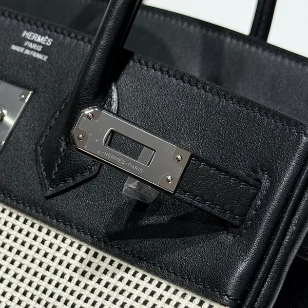 Hermès Birkin 25 cm In Black Swift White Black Plaid Toile Canvas (Custom-Made) Bag product view 8