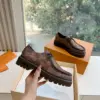 Louis Vuitton Women Brown Checkered Leather Loafers product view 4
