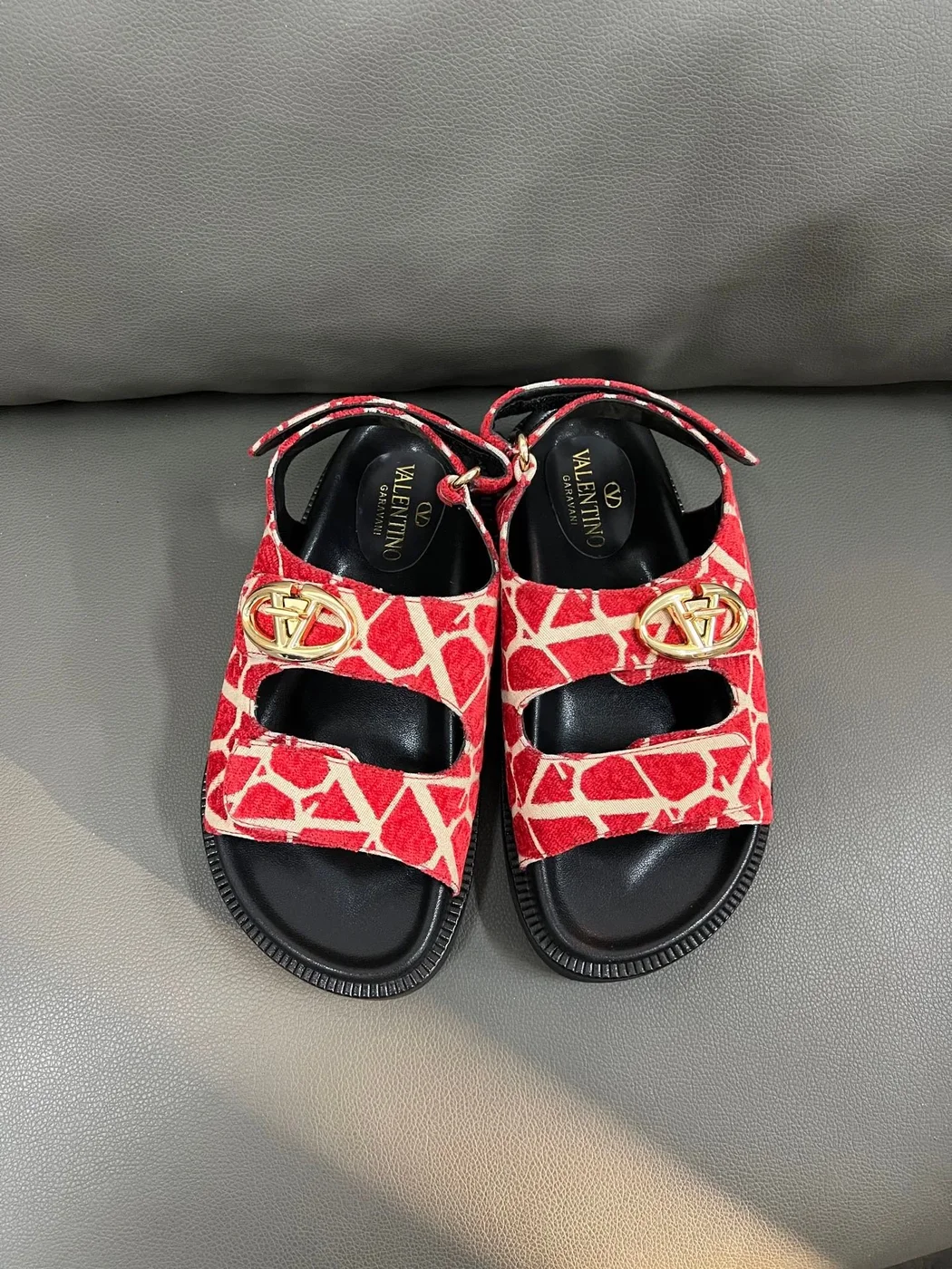 Valentino Women Red Patterned Fabric Sandals product view 1