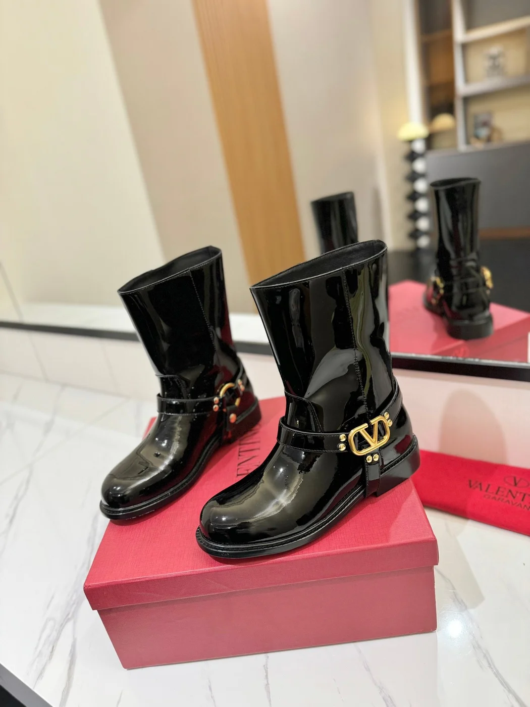 Valentino Women Black Patent Leather Boots product view 3