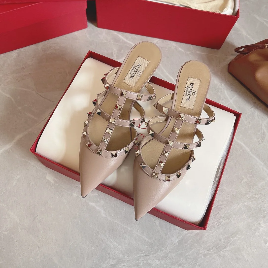Valentino Women Beige Leather Studded Mules product view 1