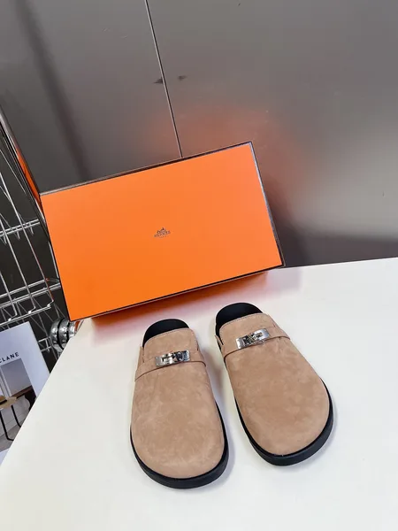 Hermès Women Beige Suede Leather Slippers product view 1