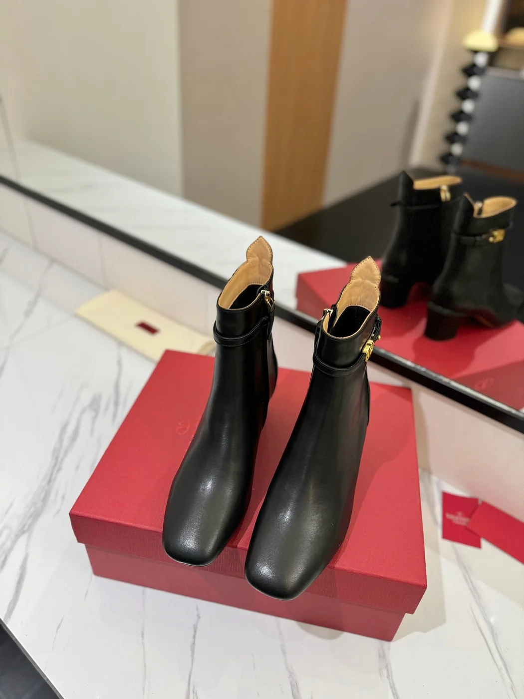 Valentino Women Black Leather Ankle Boots product view 4