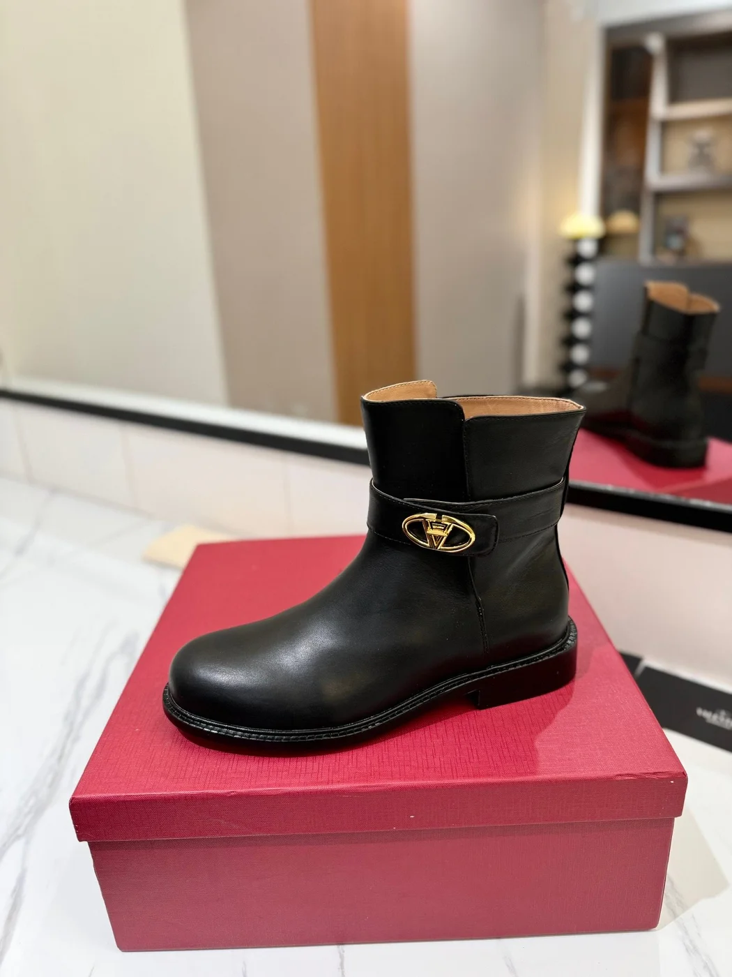 Valentino Women Black Leather Ankle Boots product view 5