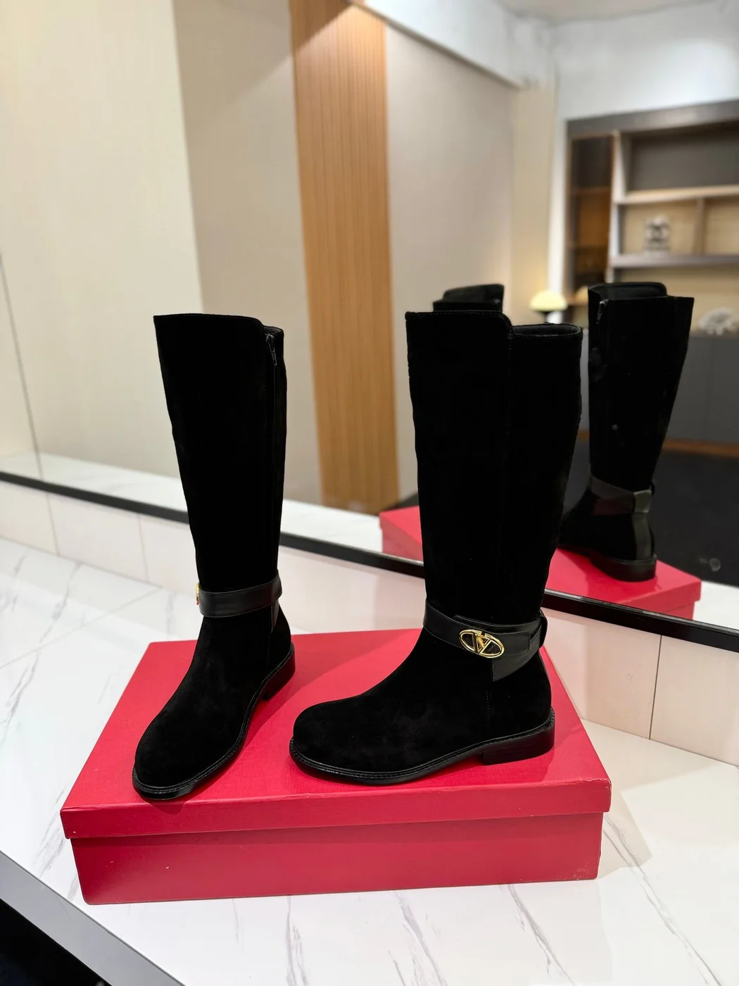 Valentino Women Black Suede Leather Strap Boots product view 2