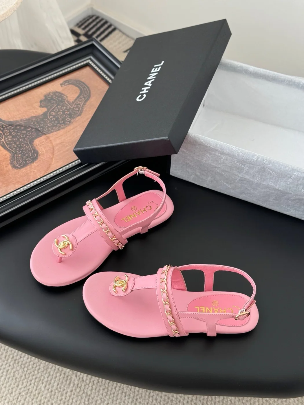 Chanel Women Pink Leather Sandals product view 2