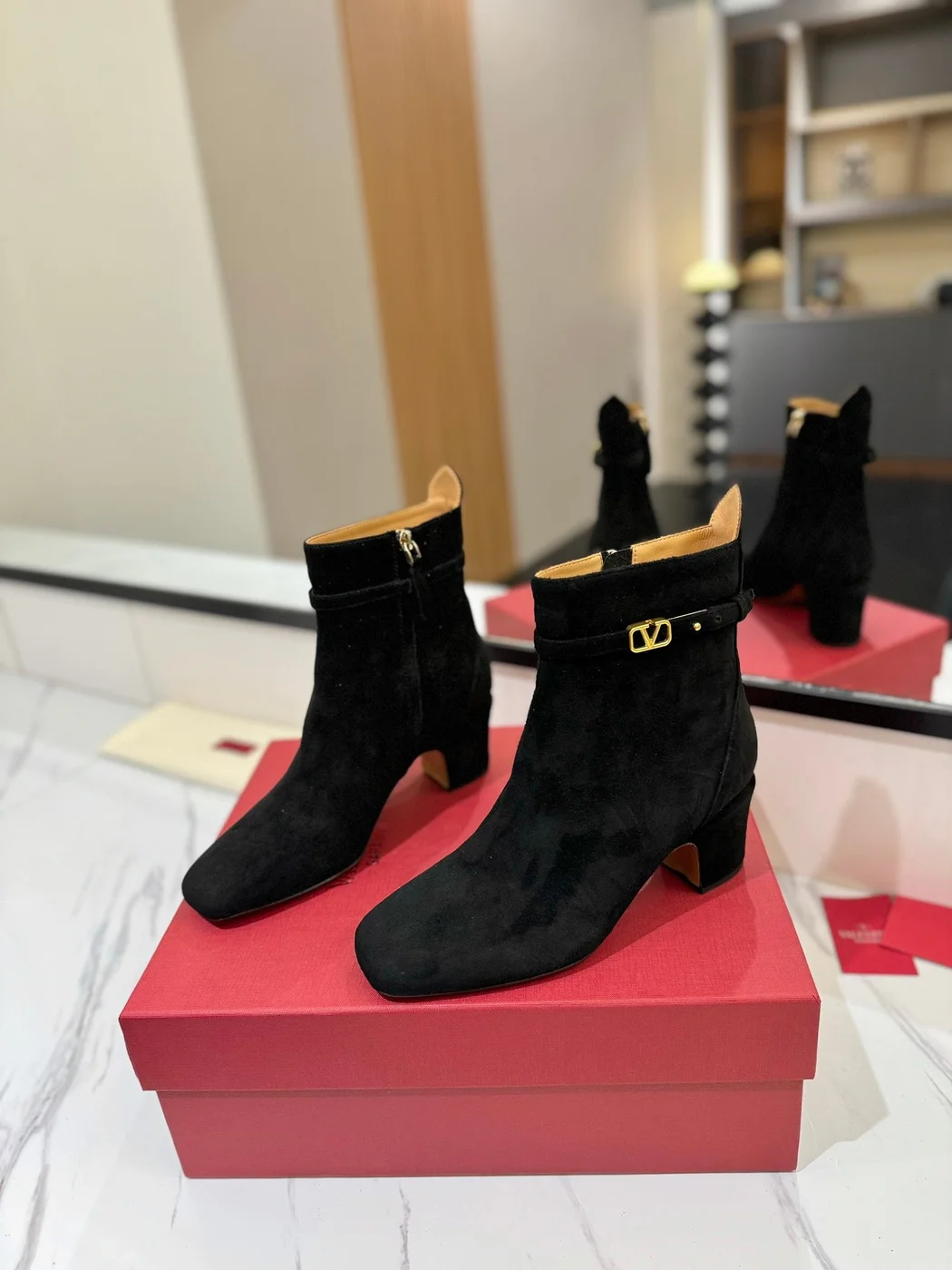 Valentino Women Black Suede Ankle Boots product view 3