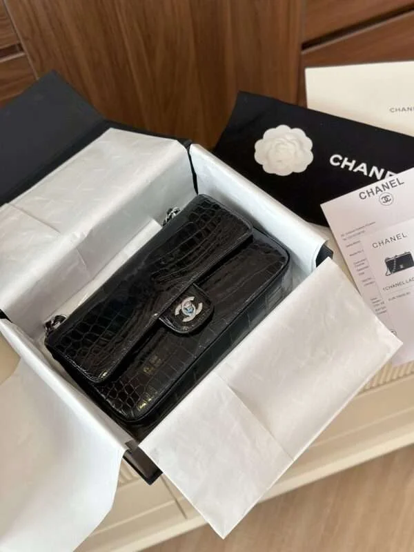 Chanel Classic Crocodile Skin Black Full Box With Lock Silver 25 cm Bag product view 1