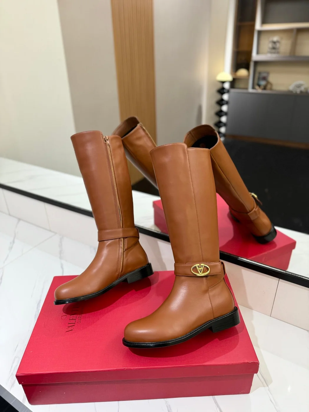 Valentino Women Brown Leather Knee High Boots product view 6