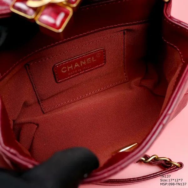 Chanel Woman’s Red High Best Handbag Lock With Stone 17x12x7cm product view 4