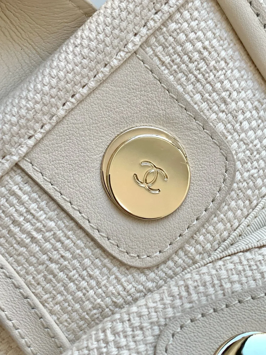 Chanel Shopping Bag 34 In White Red And Navy Blue Canvas product view 6