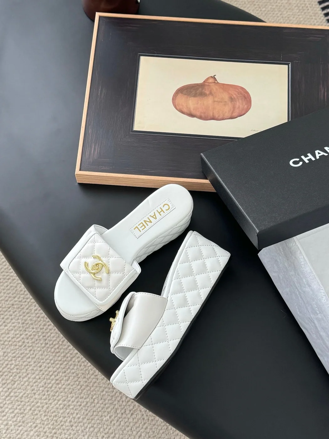 Chanel Women White Quilted Leather Slides product view 4