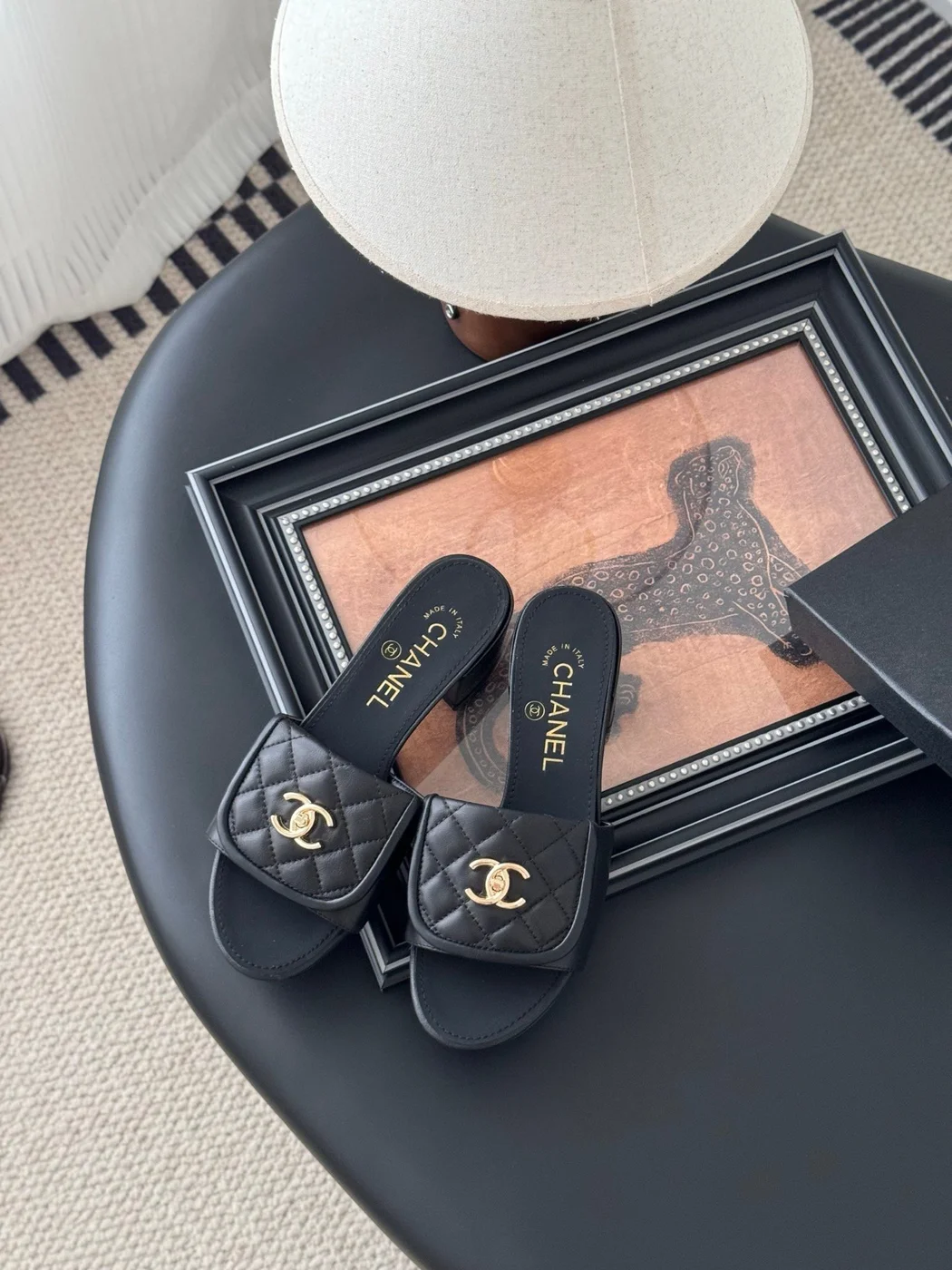 Chanel Women Black Quilted Leather Slides product view 2