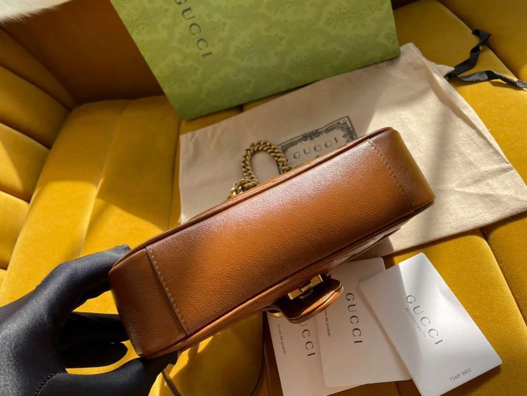 Gucci Marmont Women’s Handbag Brown Smooth Leather 22 cm product view 6