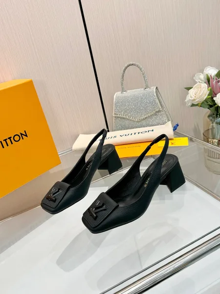 Louis Vuitton Women Black Leather Slingback Heels product photo