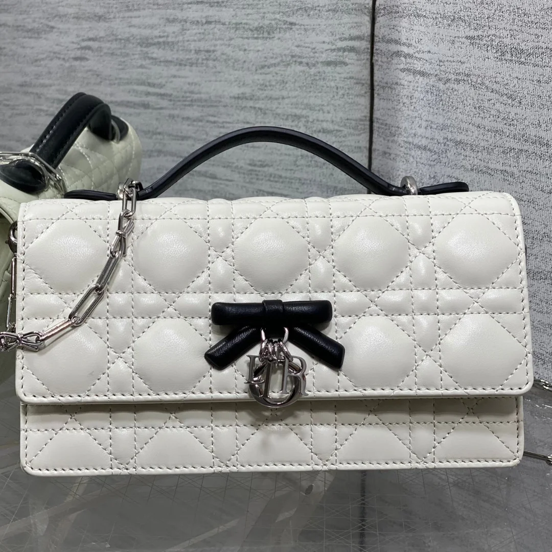 Dior My Dior Mini Bag in white and black lambskin product view 1