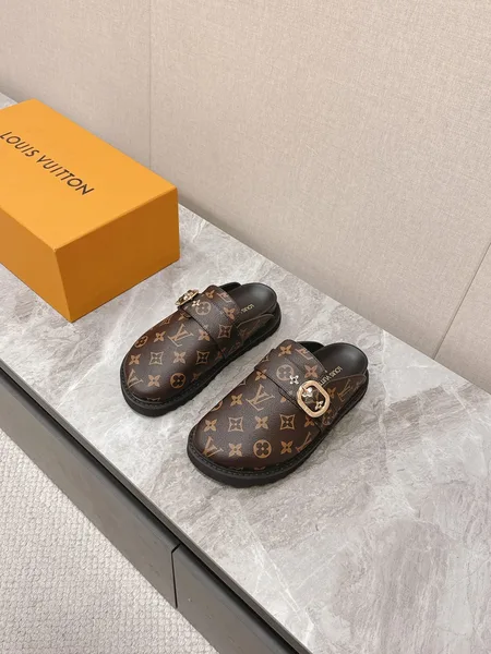Louis Vuitton Women Brown Leather Monogram Mules product photo