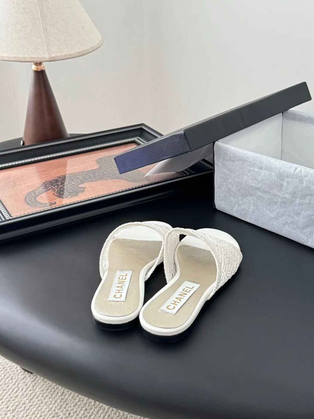 Chanel Women White Lace Mesh Slides product view 3