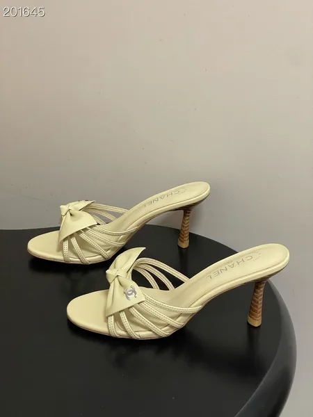 Chanel light-colored strappy bow spool heels product view 4