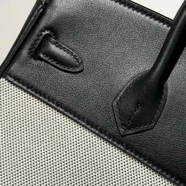 Hermès Birkin 25 cm In Black Swift White Toile Canvas (Custom-Made) Bag product view 4