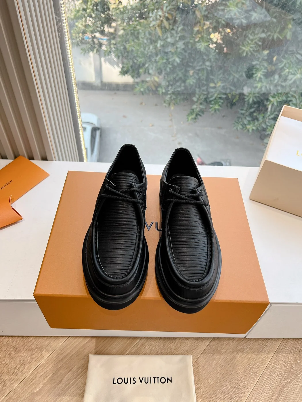 Louis Vuitton Women Black Leather Loafers — Wide-Strap Detail product view 5