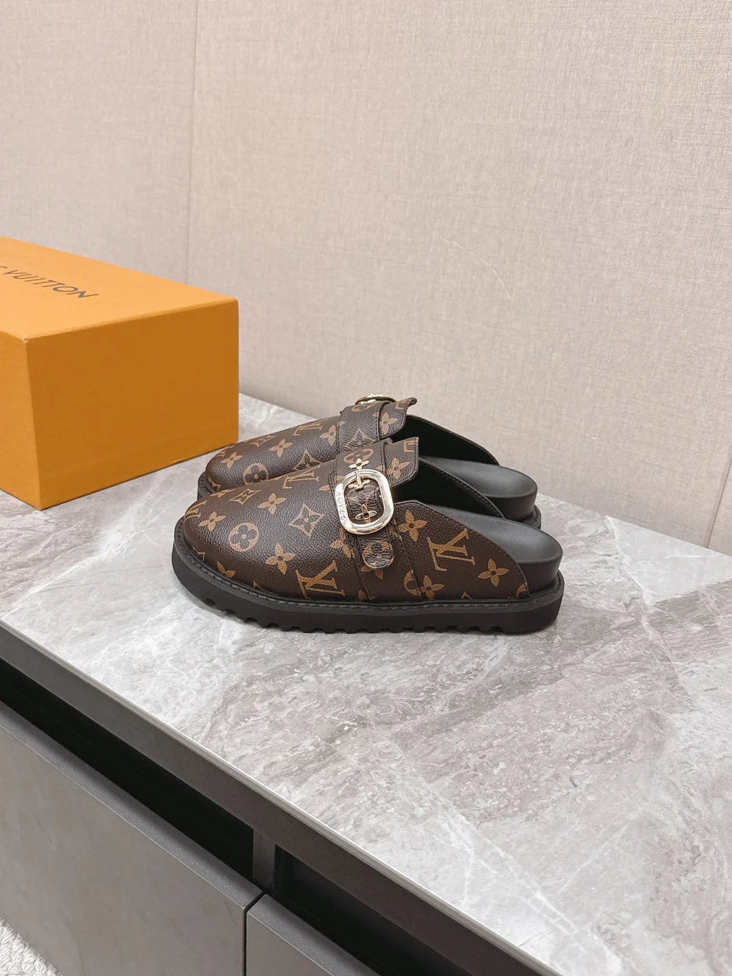 Louis Vuitton Women Brown Leather Monogram Mules product view 5