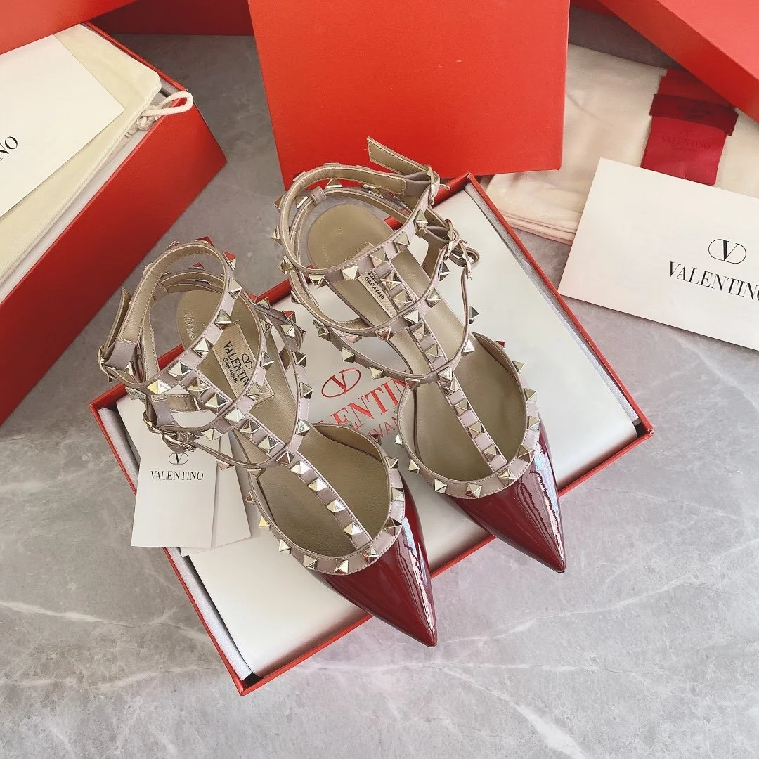 Valentino Women Red Patent Leather Rockstud Flats product view 1