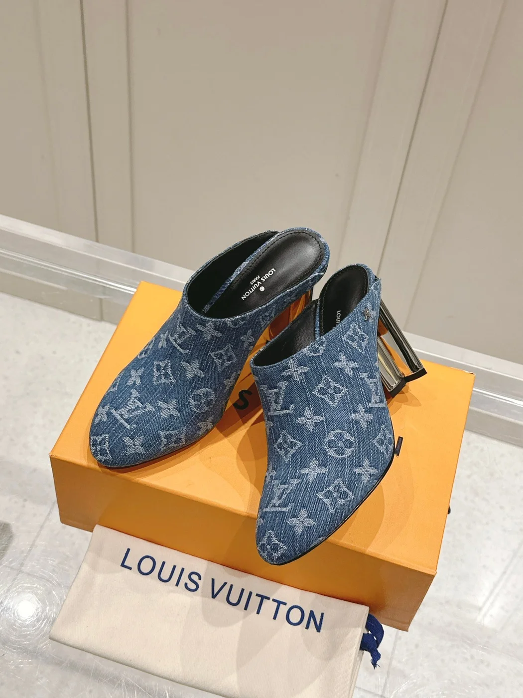 Louis Vuitton Women Blue Denim Mules product view 5