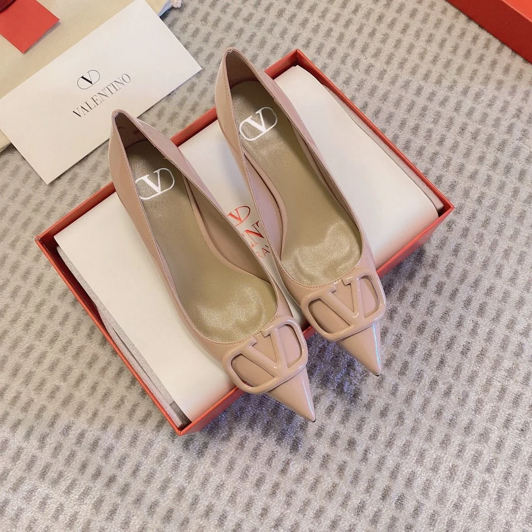 Valentino Women Beige Patent Leather Pointed Pumps product view 5