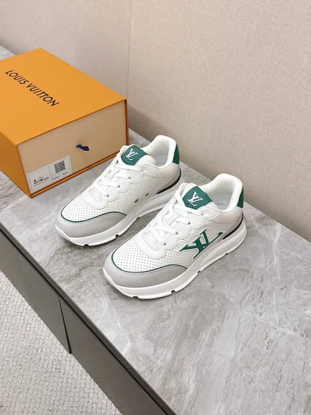 Louis Vuitton Women White Leather Green Accent Sneakers product view 1