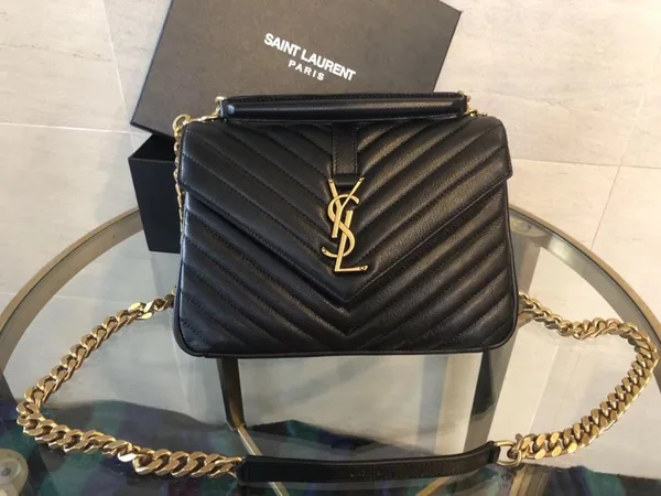 Saint Laurent medium College leather cross body bag in black with gold hardware product photo