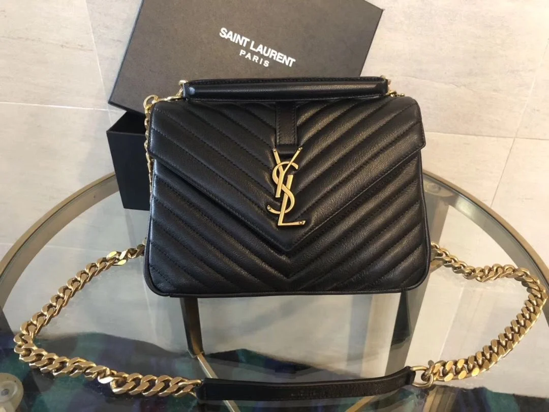 Saint Laurent medium College leather cross body bag in black with gold hardware product view 1