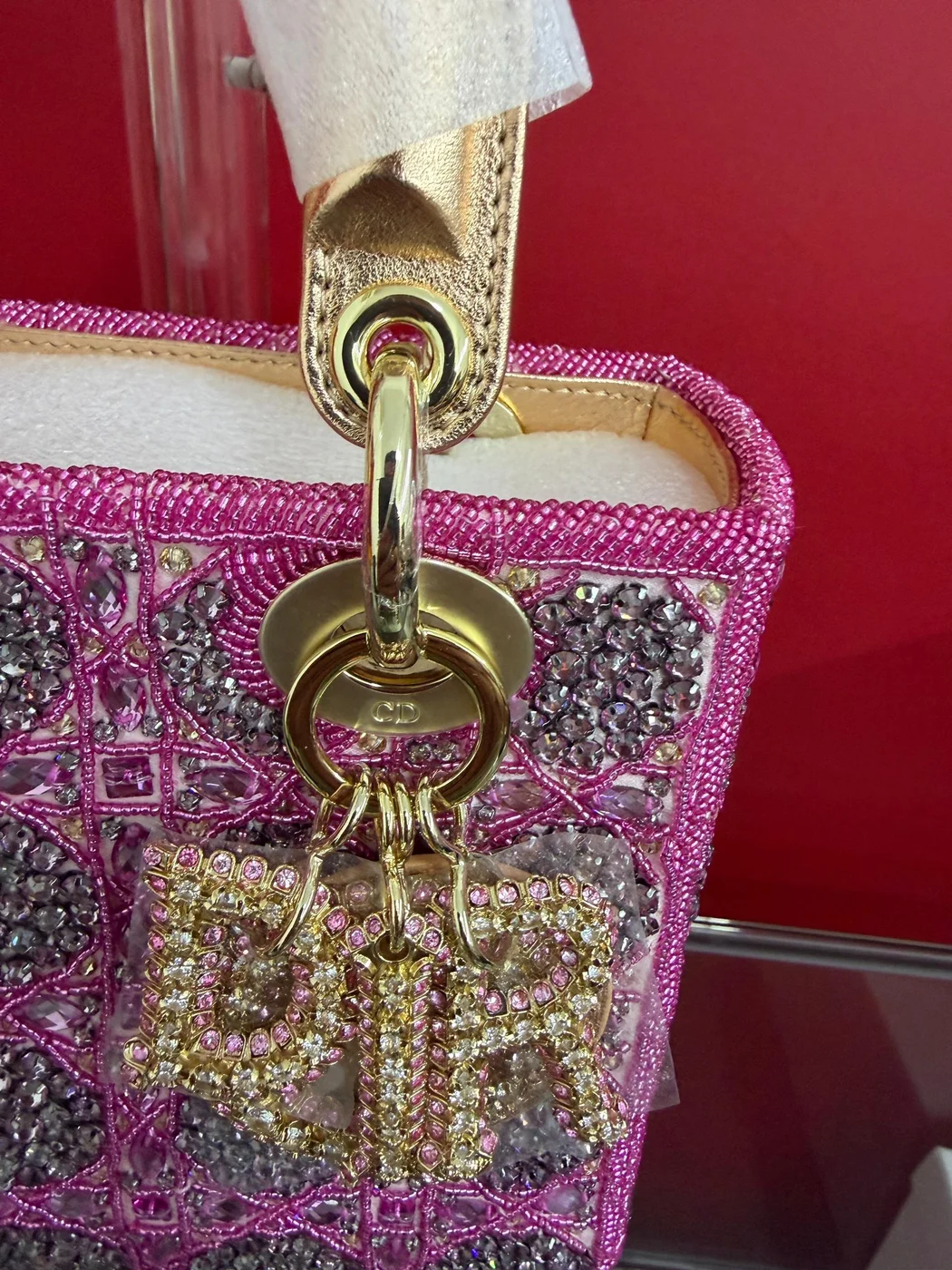 Dior Lady  Bag Metallic Calfskin  Satin with Rose Des Vent product view 7