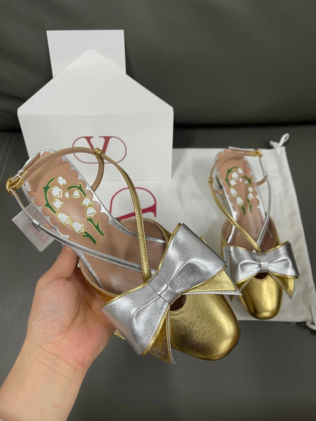 Valentino Women Gold Metallic Leather Heels product view 2